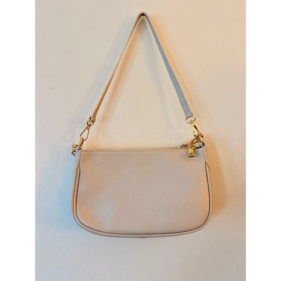 Genuine Italian Leather Shoulder Bag – Beige Crossbody w/ Gold Chain & 3 Straps - Picture 5 of 8